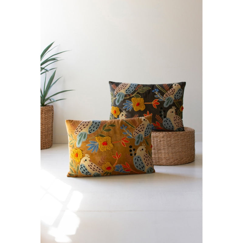 embroidery pillows birds multi color set of 2