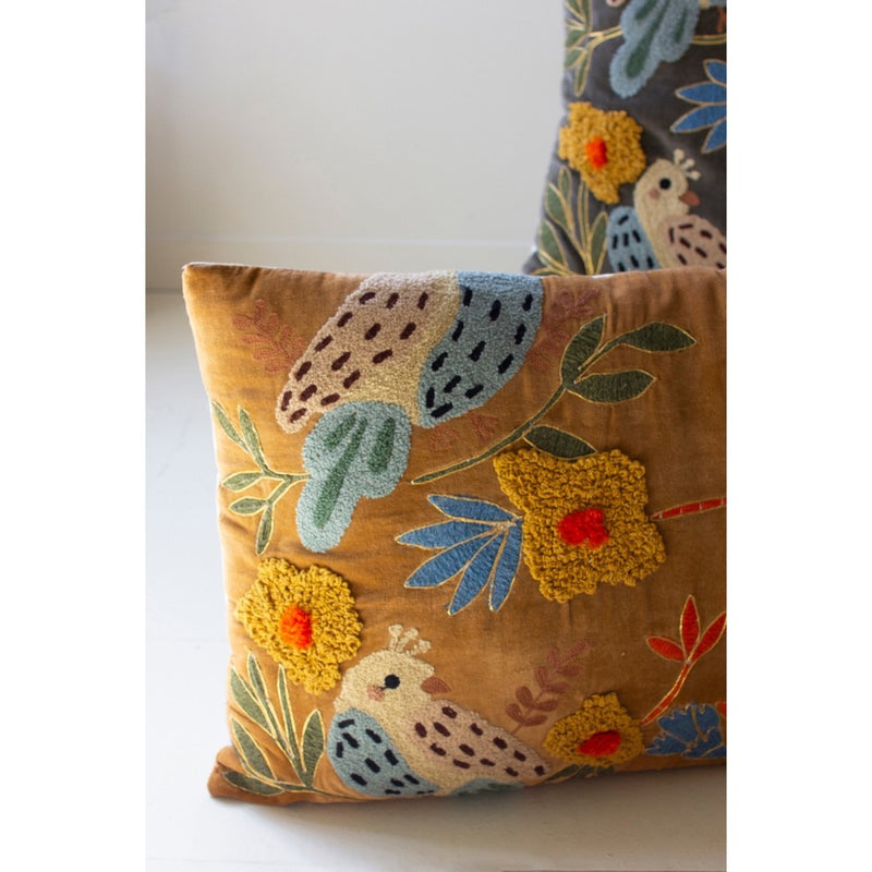 embroidery pillows birds multi color set of 2