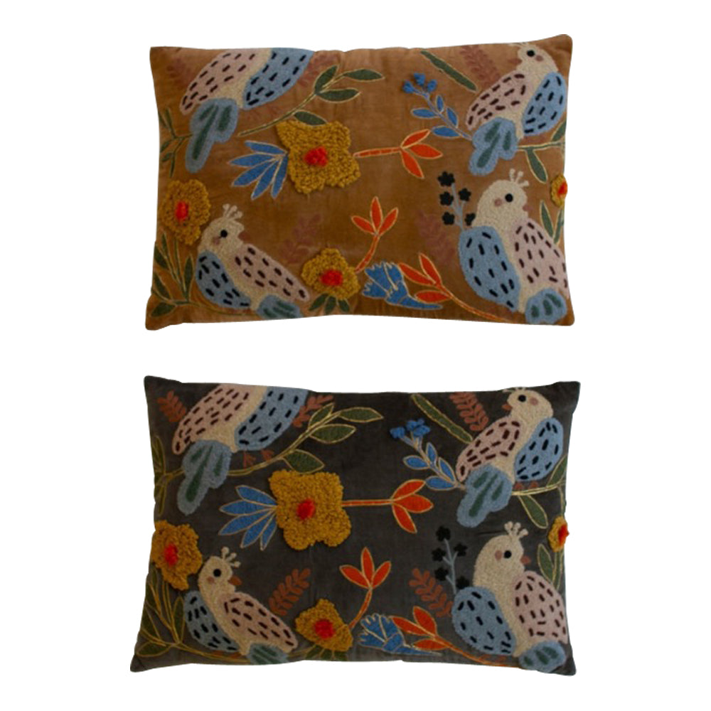 embroidery pillows birds multi color set of 2