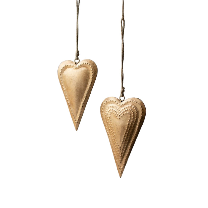 aged gold metal heart pair
