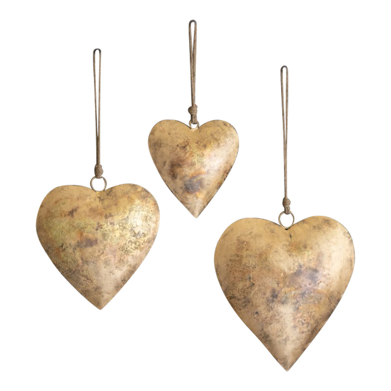 antique gold heart hangers rope set of three