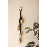 aged gold bells cluster maroon velvet ribbon