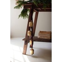 aged gold bells cluster maroon velvet ribbon