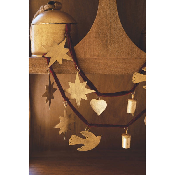 Christmas gold charm garland maroon velvet ribbon