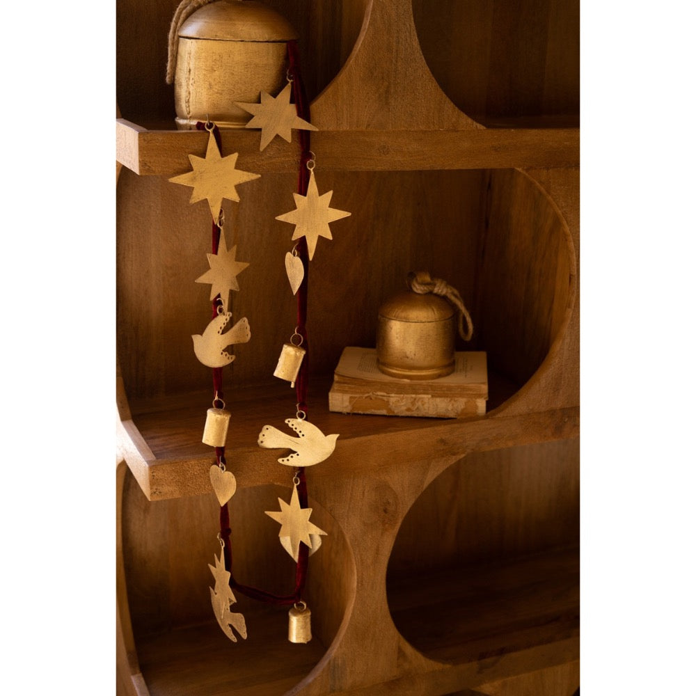 Christmas gold charm garland maroon velvet ribbon