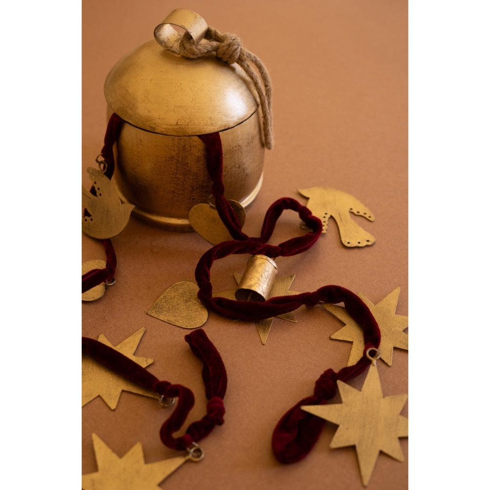 Christmas gold charm garland maroon velvet ribbon