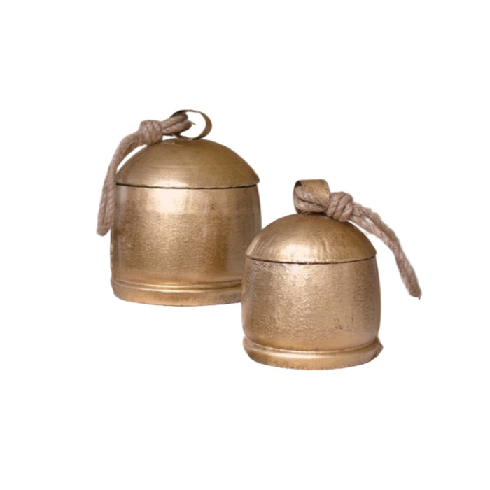 two gold christmas bell canisters holiday decor