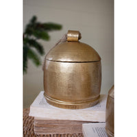 two gold christmas bell canisters holiday decor