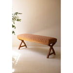 bench brown upholstered pink flowers