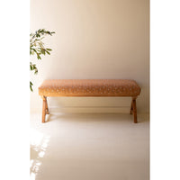 bench brown upholstered pink flowers