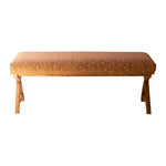 bench brown upholstered pink flowers