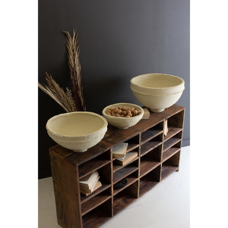 paper mache bowls set of three round cream varied sizes