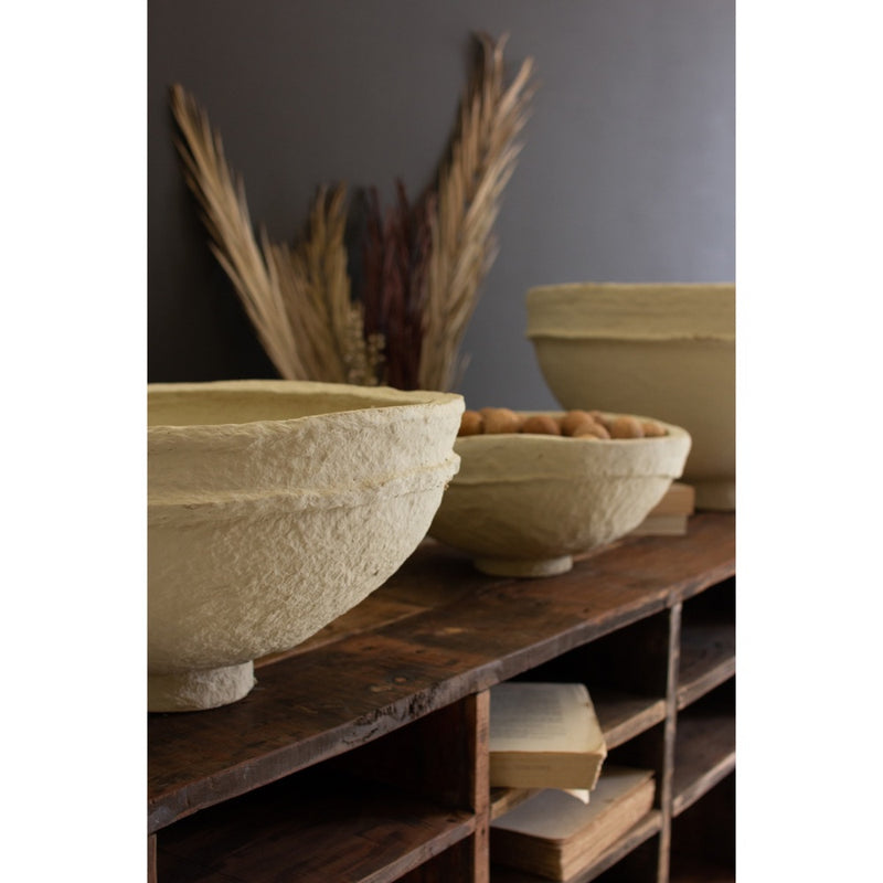 paper mache bowls set of three round cream varied sizes