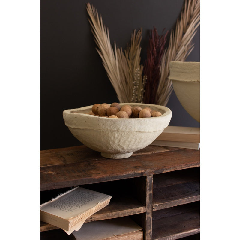 paper mache bowls set of three round cream varied sizes