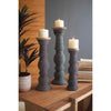 wooden candle holder set black white string patterned