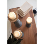 wooden candle holder set black white string patterned