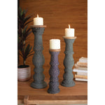 wooden candle holder set black white string patterned