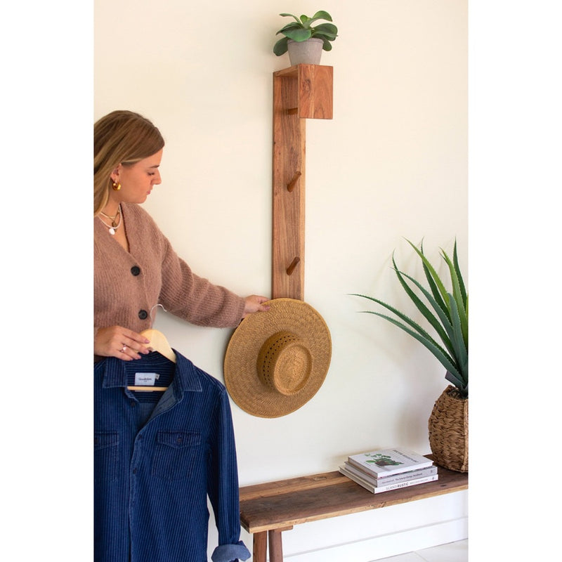 wooden wall closet natural pegs storage
