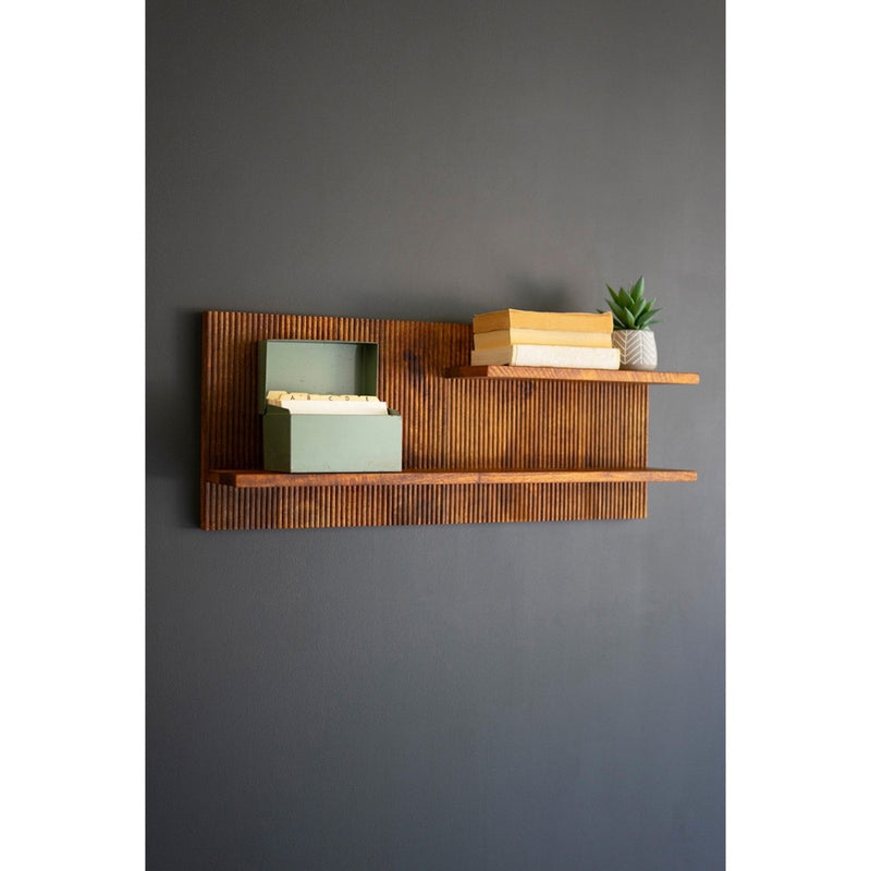 tambour wood shelf brown made in india
