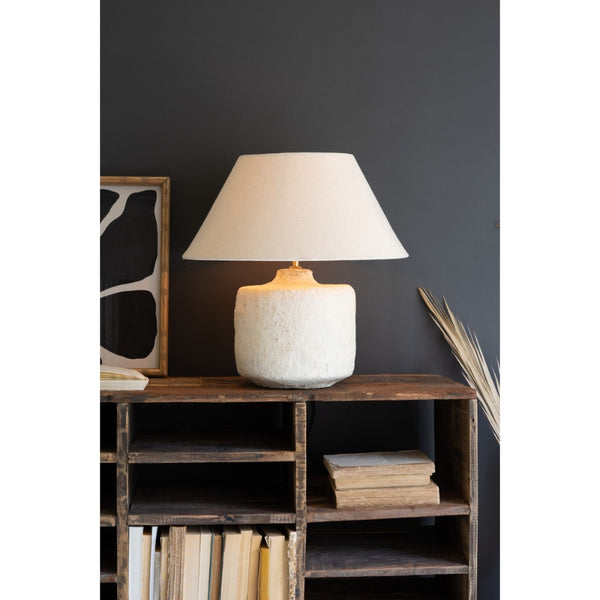 cylinder paper mache table lamp fabric shade 