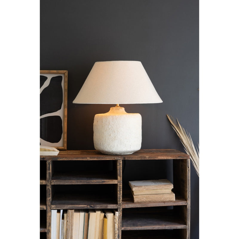 cylinder paper mache table lamp fabric shade 