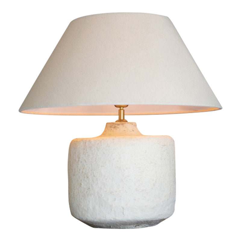 cylinder paper mache table lamp fabric shade 