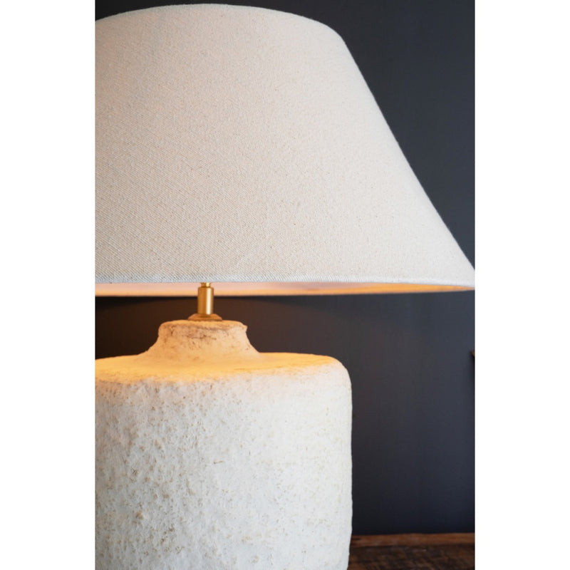 cylinder paper mache table lamp fabric shade 