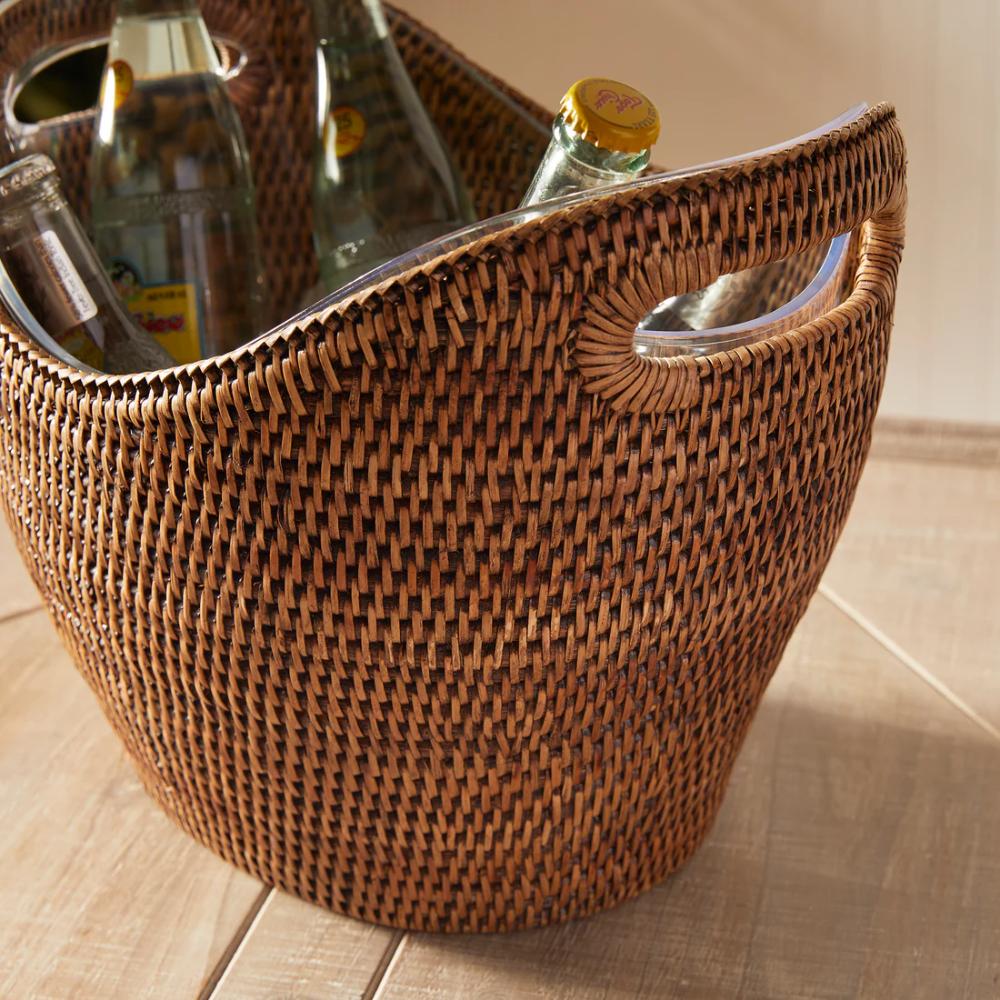 natural woven rattan beverage tub handles lined