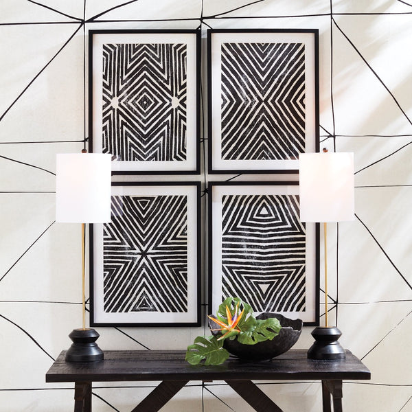 lamp tall narrow turned wood black gold 