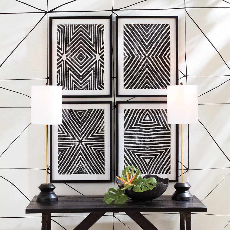 lamp tall narrow turned wood black gold 