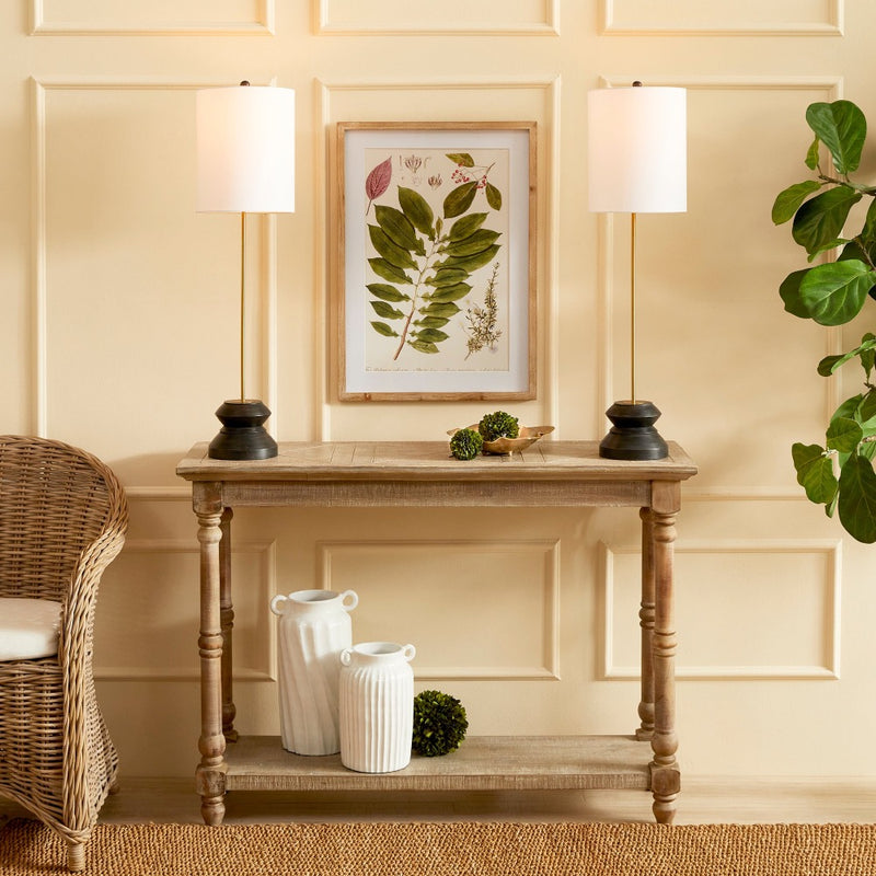 lamp tall narrow turned wood black gold 