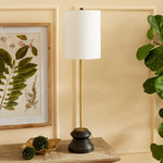 lamp tall narrow turned wood black gold 