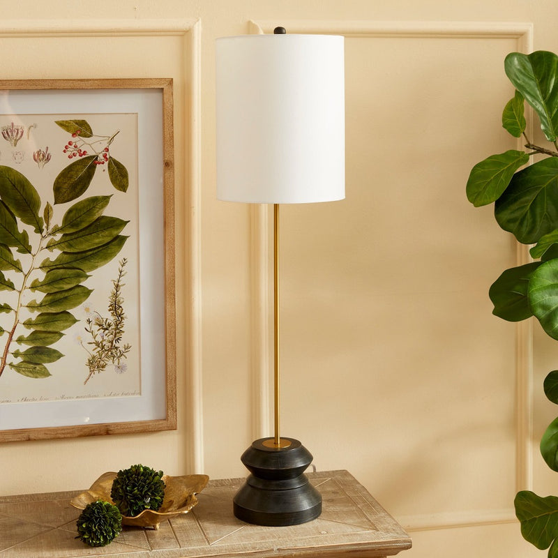 lamp tall narrow turned wood black gold 