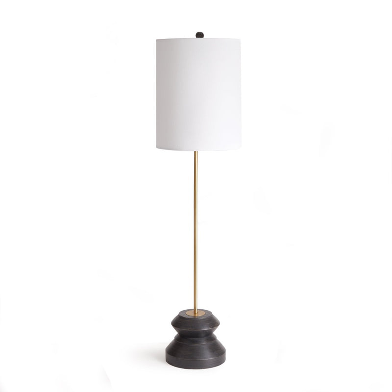lamp tall narrow turned wood black gold 
