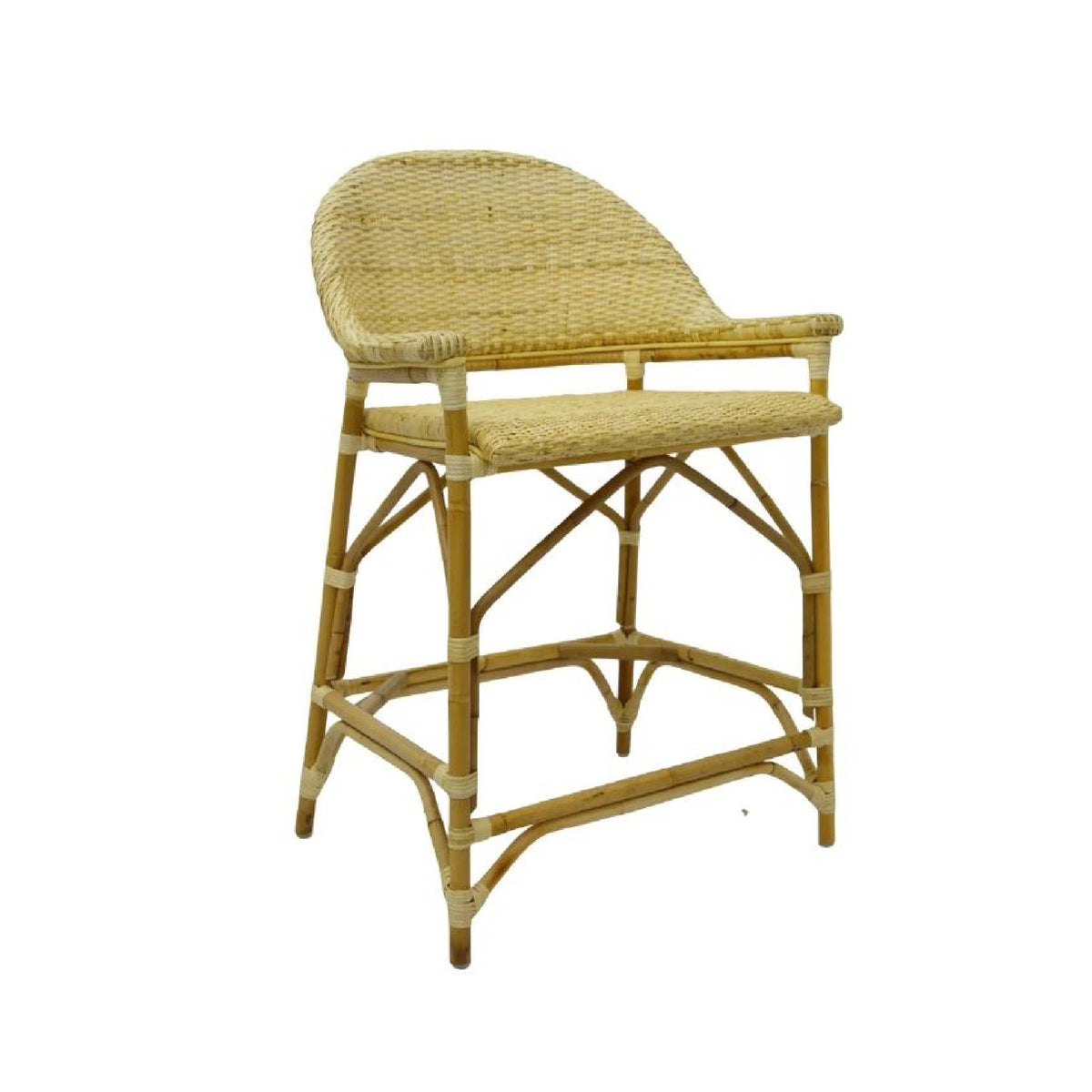 counter stool natural rattan back arms