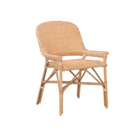Kenian Newport Beach Natural Dining Chairs (set of 2) feature curved backrests and armrests in rattan style.