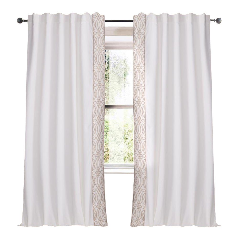 ivory linen blend drapery panels neutral rope embellishment edge
