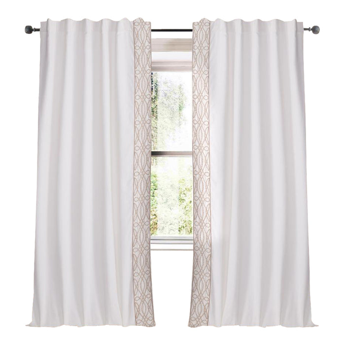 ivory linen blend drapery panels neutral rope embellishment edge
