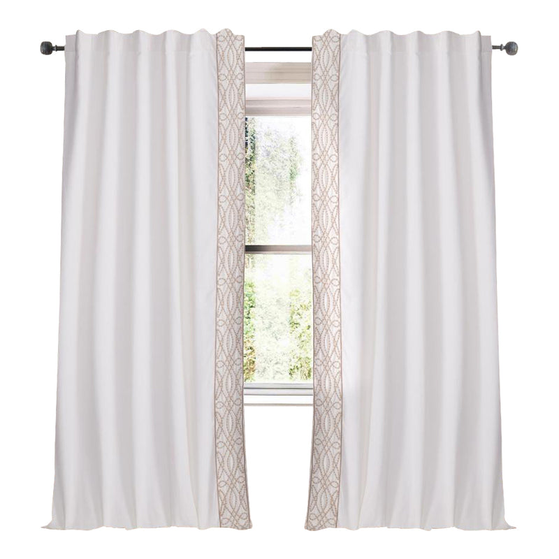 ivory linen blend drapery panels neutral rope embellishment edge