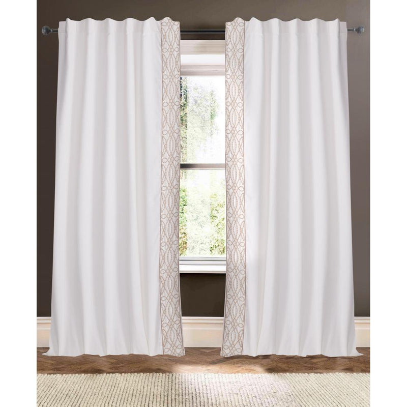 ivory linen blend drapery panels neutral rope embellishment edge