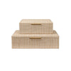 set 2 natural white stripe raffia boxes