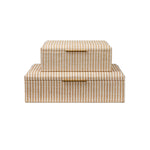 set 2 natural white stripe raffia boxes