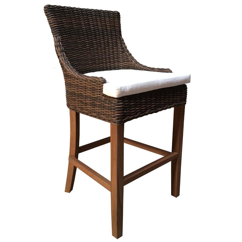 outdoor barstool brown/black crocodile wicker rattan white cushion