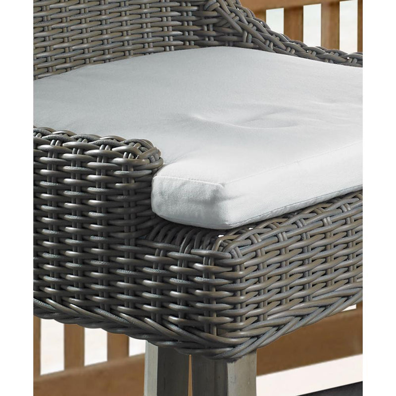 barstool brown woven curved back white seat cushion wood legs Padma's Plantation