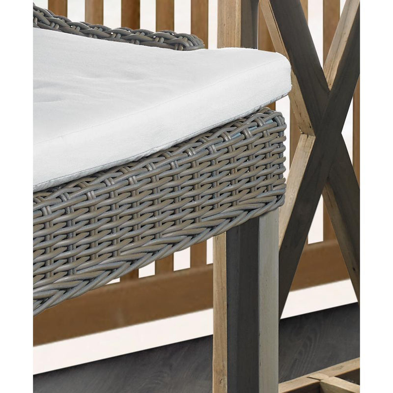 barstool brown woven curved back white seat cushion wood legs Padma's Plantation