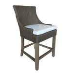 barstool brown woven curved back white seat cushion wood legs Padma's Plantation