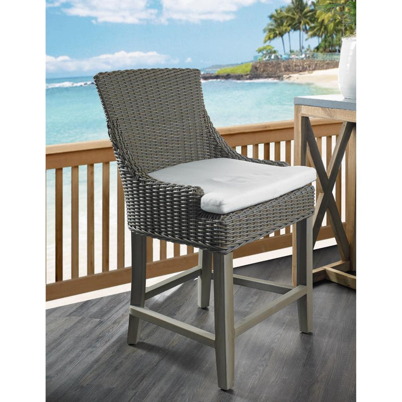 barstool brown woven curved back white seat cushion wood legs Padma's Plantation