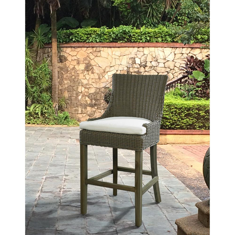 barstool brown woven curved back white seat cushion wood legs Padma's Plantation