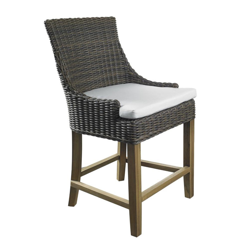 outdoor counter stool brown/black crocodile wicker rattan white cushion
