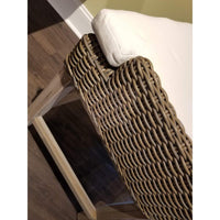 counter stool brown woven curved back white seat cushion wood legs Padma's Plantation